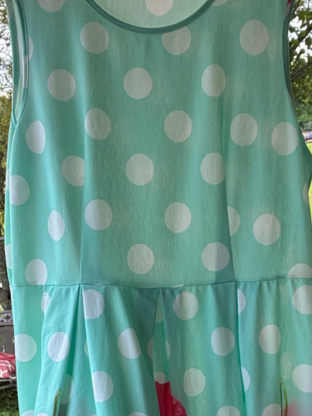 Mint Polka Dot Sleeveless Mini Dress with Pink Floral Accent